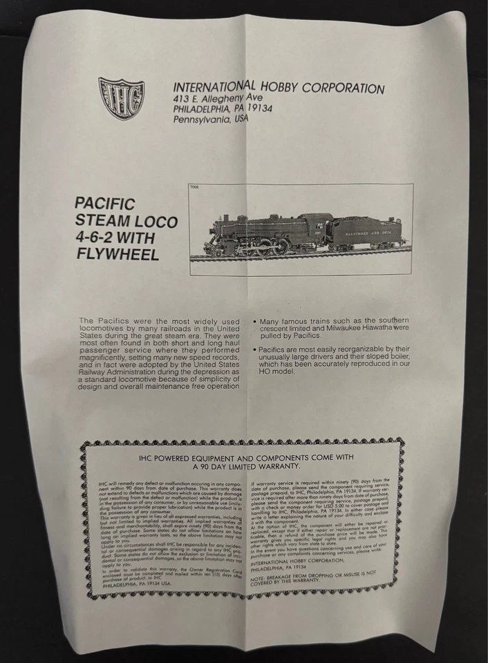 IHC Premier Series LOCO 4-6-2 Pennsylvania Road 3395 M9921 Train - Image 3 of 4