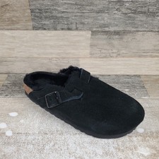 Birkenstock Boston Shearling Womens Clogs Sz 5 Black Buckle Suede Leather