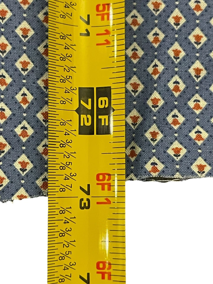 Vintage Wamsutta Cotton Fabric 2 Yards Blue Geometric Floral Print 43” Wide - Image 4 of 4