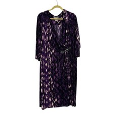 Catherines Purple Snake Print Faux Wrap Dress 2X Buckle Stretch Animal Midi