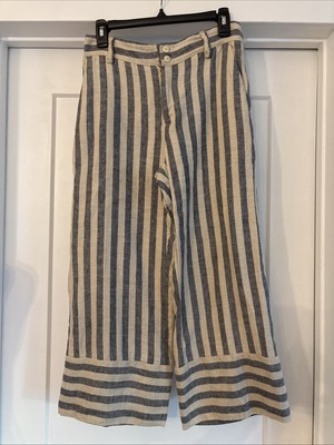 Women s TWINSET Milano Striped Linen Cropped Wide Leg Pants Size 42 US S