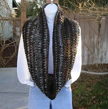 Short Wide Crochet Knit INFINITY SCARF Black White Brown Gray Grey Winter Cowl