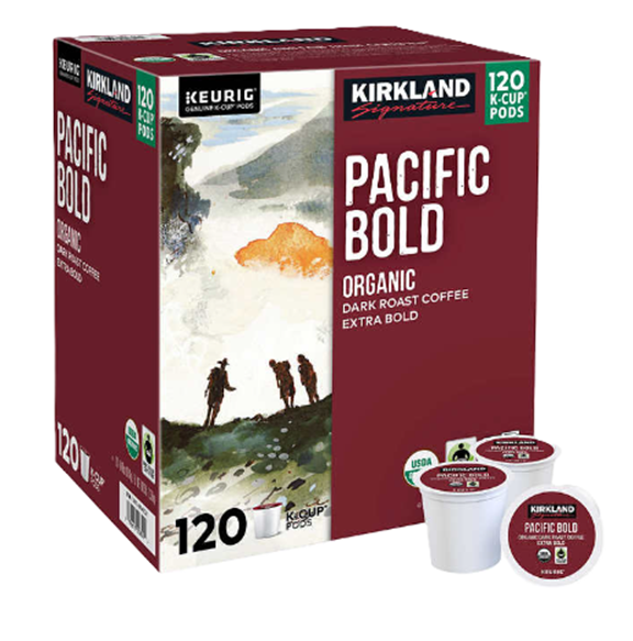 Kirkland Signature PACIFIC BOLD Organic Coffee KCups, Dark Roast 120