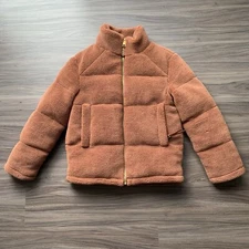 Sale! $368 Rebecca Minkoff Womens Stand Collar Puffer Fleece Jacket Cocoa Size S