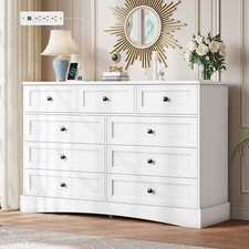 9 Drawers Dresser for Bedroom Large White Chest of Drawers with Charging Station