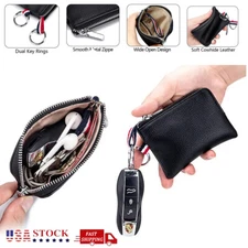 Unisex Genuine Leather Coin Purse Wallet Mini Keyrings Card Holder Change Pouch