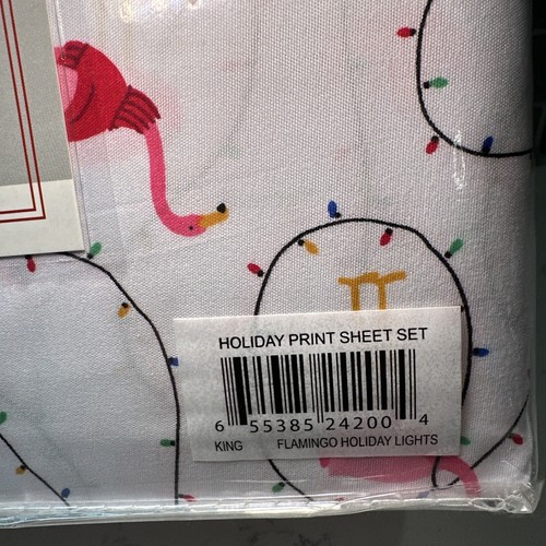 NEW Christmas Holiday Lights Flamingo 4 Piece Sheet Set King TIDINGS of COMFORT - Picture 6 of 7
