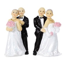 Gold Wedding Cake Topper: Husband and Bride with Bouquet