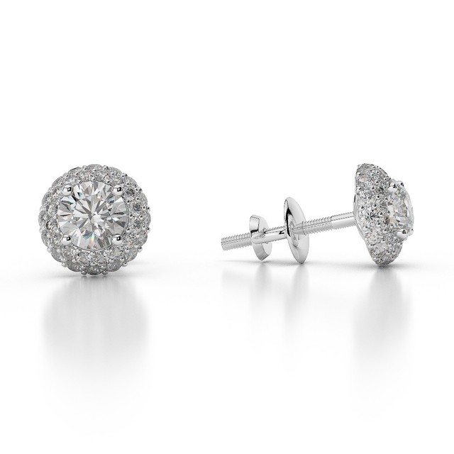 Certified 2.00 ctw G VS1 Round Diamond Double Halo Stud Earrings 14K