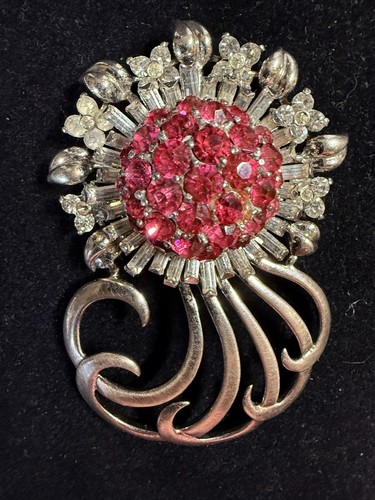PENNINO Sterling Silber Rosa & Kristall Strass Art Deco Sunburst Floral Pin - Bild 2 von 8