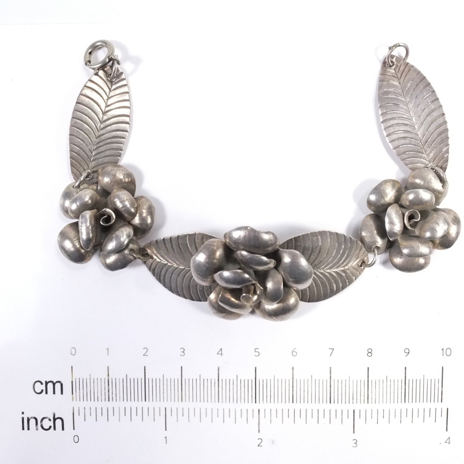 Vintage Solid Silver Link Bracelet Rose/Flower Br… - image 1