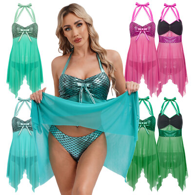 Womens Swimsuit Mesh Skirt Beachwear Cover Up Mermaid Surfing