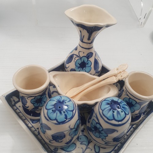 Jaipur Blue Pottery Collection Hand made Indian 14 PC's + 2 Spoons - Picture 2 of 16