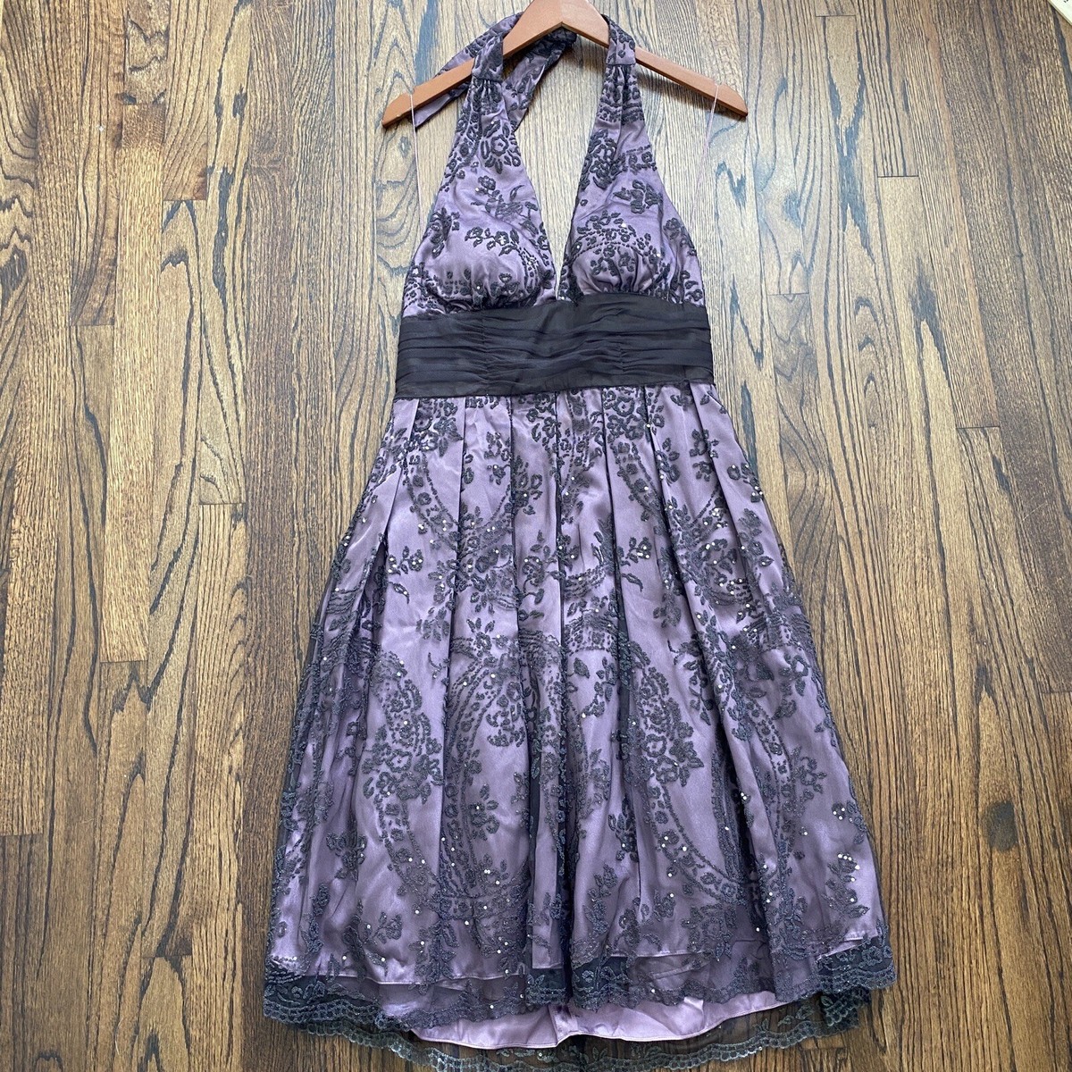 Adrianna Papel Women's Formal Dress Halter Fit Flare Floral Beaded Size 14  | eBay