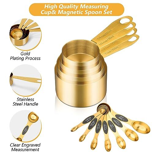 Gold Magnetic Measuring Spoons And Cups Set Of 12 8 Dual Sided Magnetic Measurin - Picture 5 of 7