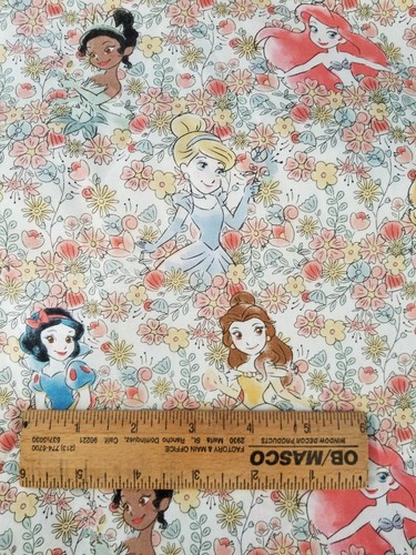 Floral Princess Disney Fabric Ariel Belle Cinderella Snow White Tiana 30" x 42" - Picture 2 of 3
