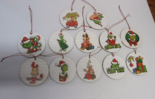 Lot of 12 How The Grinch Stole Christmas Christmas Ornaments Hanging Wood Round