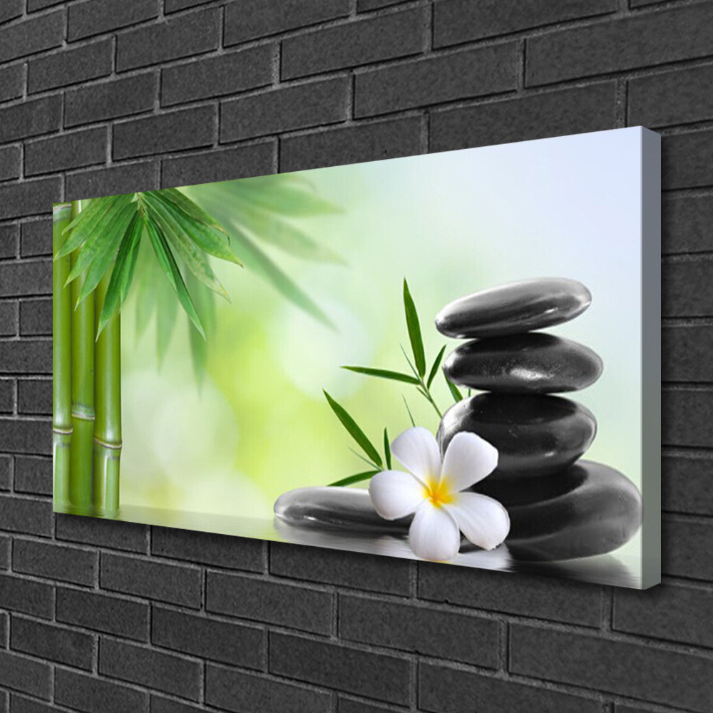 Image tableau impression 100x50 art bambou fleur pierres pour mur zen