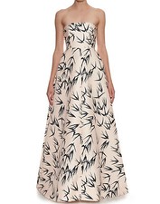 Rochas Strapless Pale Peach Bird Print Bustier Dress Gown  0  2