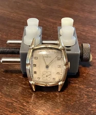 Vintage Helbros 10k Gold Filled Rectangle Bamboo Segmented Style Case Movt AS984