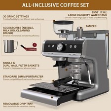 Espresso Machine with Grinder 20 Bar Espresso Coffee Maker Latte w/Milk Frother
