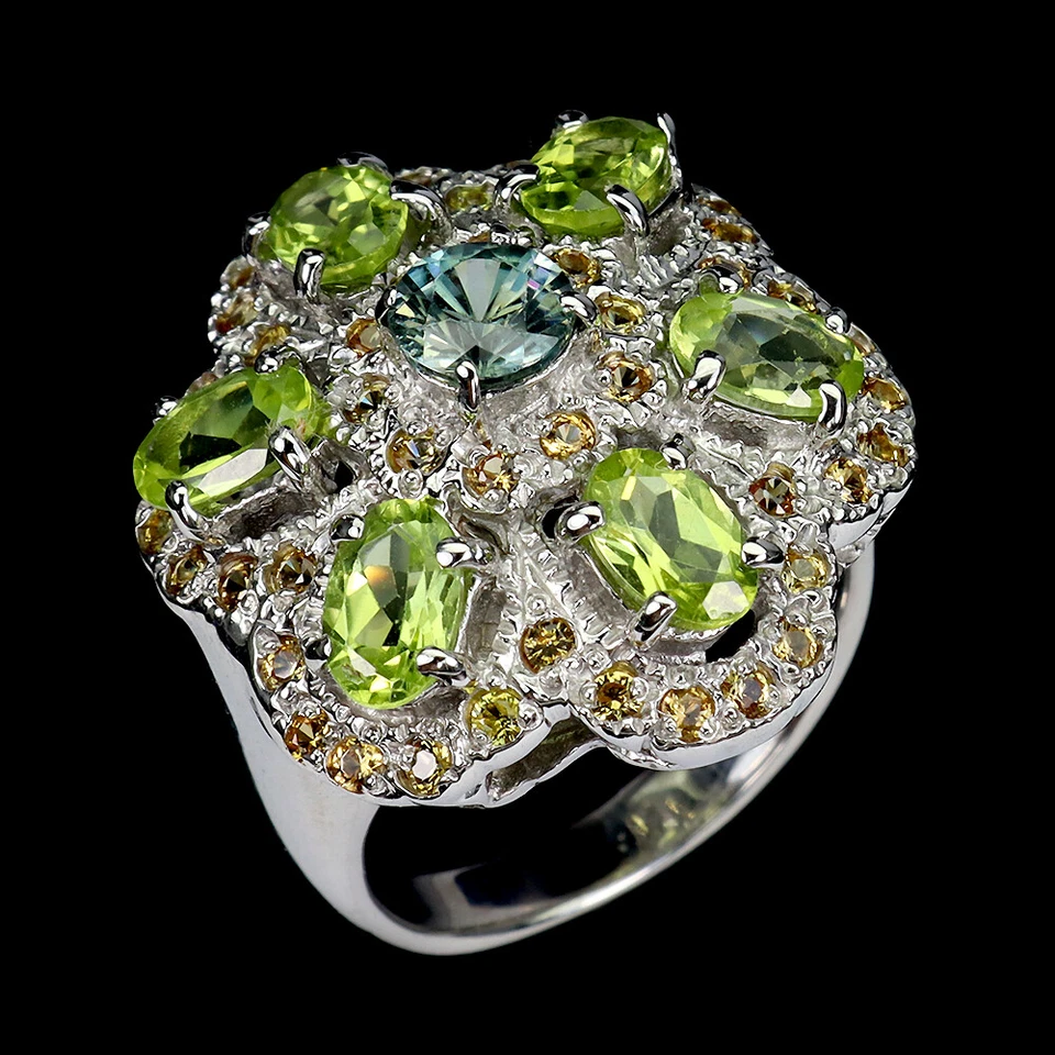 925 Sterling Silver Ring Oval Peridot 6x4mm Sapphire Gemstone Jewelry Size 8 - Image 2 of 4