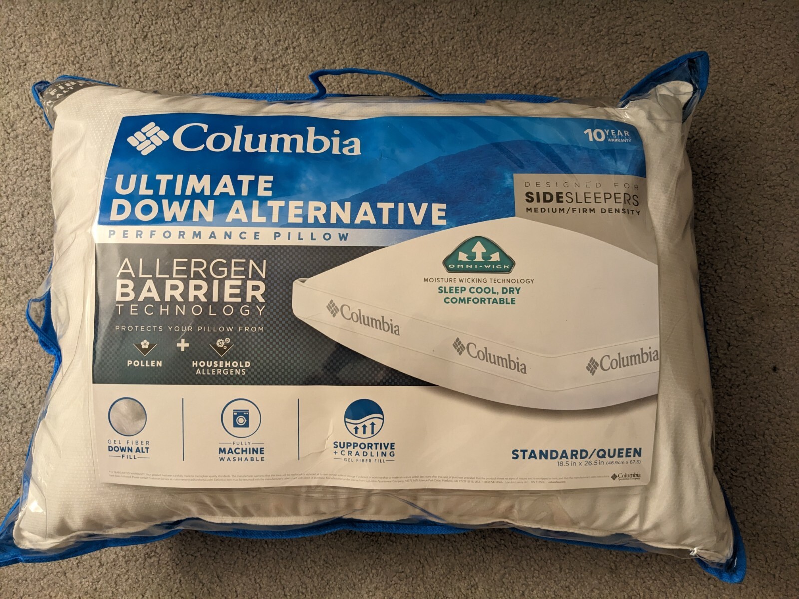 Columbia Ultimate Down Alternative Performance Pillow Allergen Barrier