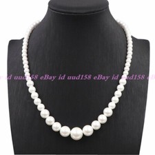 GENUINE 6-14MM WHITE SOUTH SEA SHELL PEARL ROUND BEADS NECKLACE JEWELRY 18''