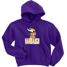 Jim Harbaugh Michigan Minnesota Vikings Coach Logo CREW HOODED SWEATSHIRT