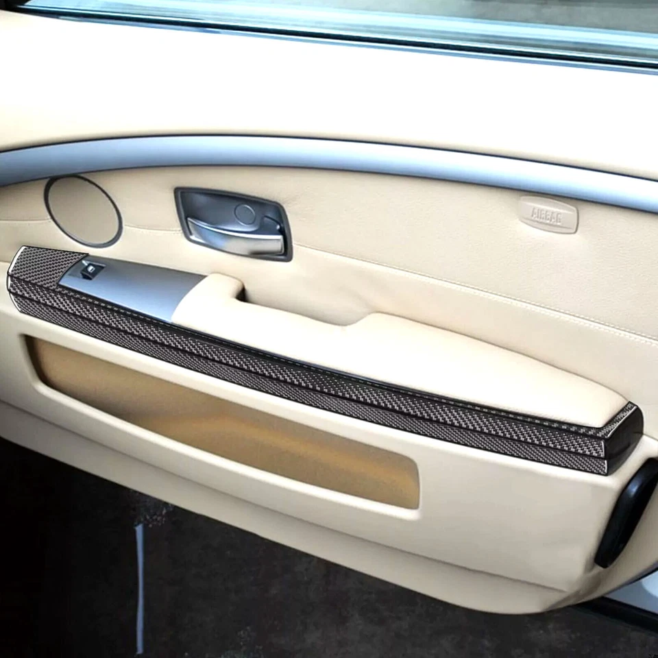 Tiras de ajuste de panel de reposabrazos de puerta interior de fibra de carbono para BMW Serie 7 E66 02-08 Foto 4 de 4