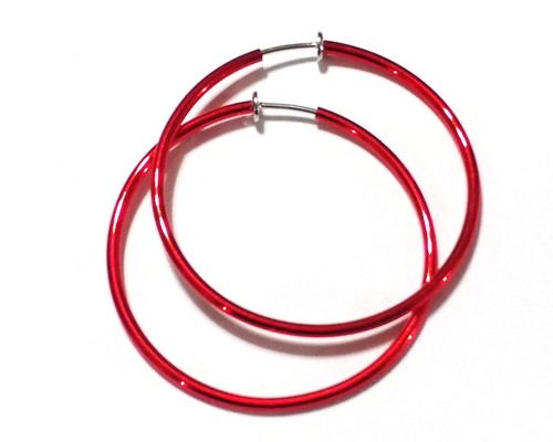 CLIP-ON OHRRINGE ROT CREOLEN 1,5 ZOLL CREOLEN DÜNNE CREOLEN NICHT DURCHBOHRT - Bild 1 von 3