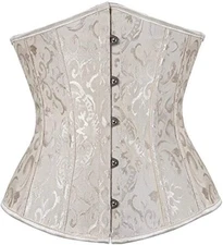 Women's Underbust Satin Lace Up Waist Cincher Corset Shaper Bustier Top Beige S