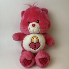 2004 13" Care Bears Pink Secret Bear Heart Lock Plush Toy Stuffed Animal-WORKS 