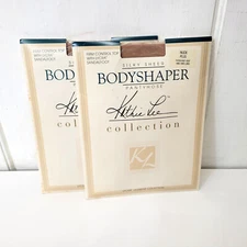 Kathie Lee Body Shaper Pantyhose Control Top Sandalfoot Nude Plus 2 Pkgs