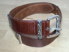 Fossil Brown Leather/ Silver Engraved Concho Wide Belt Size Small    L2 