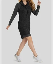 $125 Tribal Women's Black Cowl-Neck Long-Sleeve Fuzzy Knit Sweater Dress Size XS