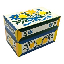 Vintage Tin Recipe Box Folk Art Floral Blank Cards Dividers MCM Made in USA