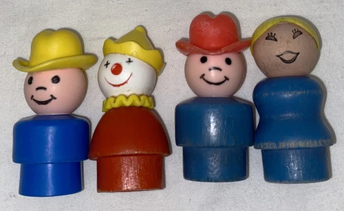 Vintage Fisher Price Little People Figures Lot Mom Farmer Cowboys Clown