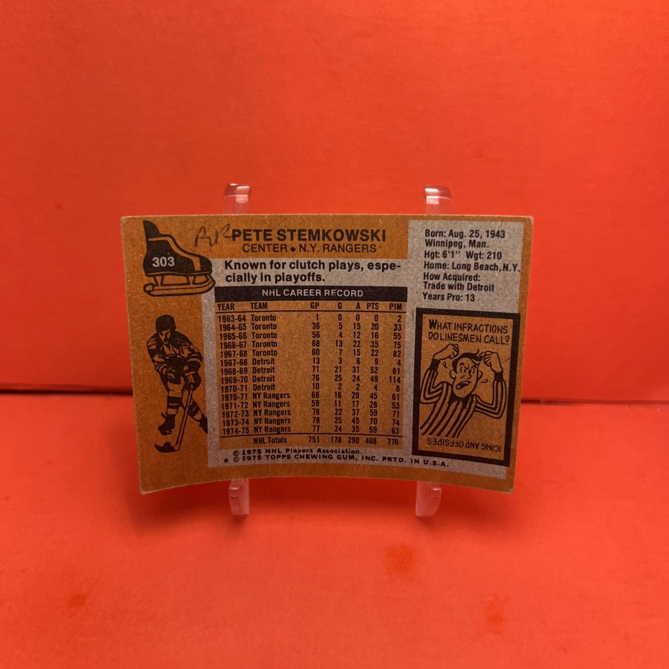 1975 Topps Pete Stemkowski #303 EX Card🦄 - Image 2 of 2