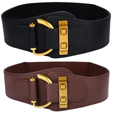 Women Wide Leather Elastic Waist Belt Retro Stretch Corset Cinch Dress Waistband