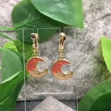 2  Gold-tone Earring Set Clip-On Non-Pierced Pink Sun Moon Stars New 6068