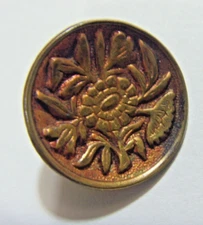 1800s antique 18 mm gold tone metal concave button floral botanical 51094