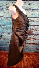 Andrew Marc NY Cocktail Dress Silver Womens One Shoulder Ruffle Stretch Size 4