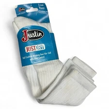 Justin Just Dry Boot Socks Size M White 2 Pairs Half Cushion NWT