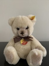 STEIFF "PETSY" jointed cream teddy bear with brown bow BOTH EAR AND CHEST TAGS