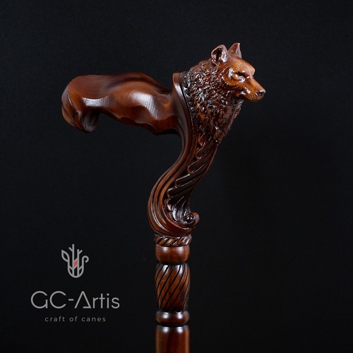 Wolf Cane Wooden Walking Stick, Ergonomic Comfortable Accessory Best Gift Idea - Picture 9 of 23