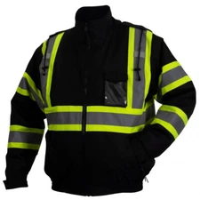 BLACK HIGH VISIBILITY INSULATED HI VIS REFLECTIVE ROAD WORK SAFETY BOMBER JACKET