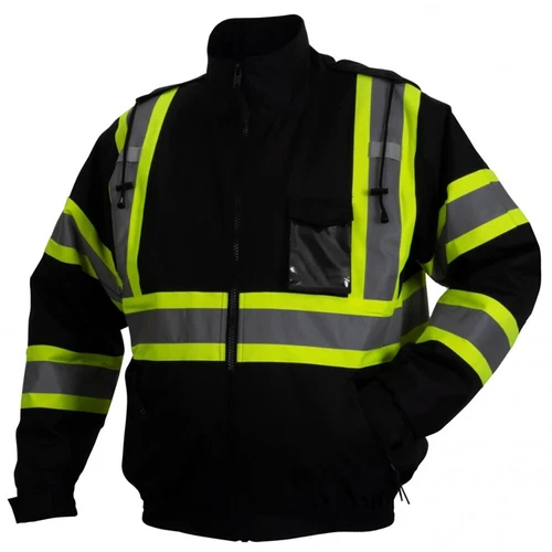BLACK HIGH VISIBILITY INSULATED HI VIS REFLECTIVE ROAD WORK SAFETY BOMBER JACKET