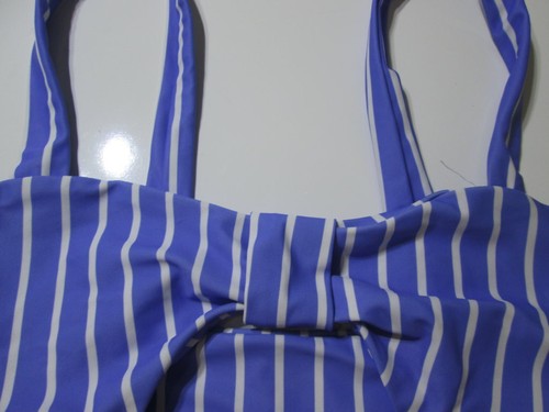 Zaful Womens Size S Bikini Top Blue Wireless Unlined Striped Wide Strap Swimwear - Picture 3 of 6