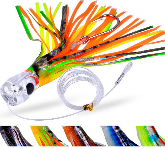 1pcs Soft Squid Skirt Octopus Trolling Lure with Power Line Group